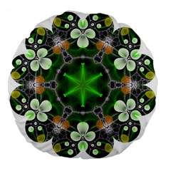 Green Flower In Kaleidoscope Large 18  Premium Flano Round Cushions by Simbadda