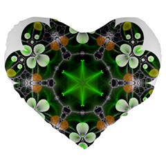 Green Flower In Kaleidoscope Large 19  Premium Flano Heart Shape Cushions by Simbadda