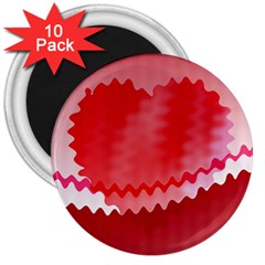 Red Fractal Wavy Heart 3  Magnets (10 Pack)  by Simbadda