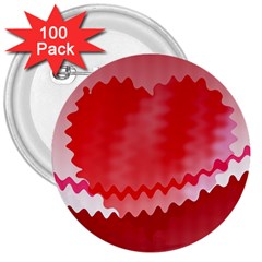 Red Fractal Wavy Heart 3  Buttons (100 Pack)  by Simbadda