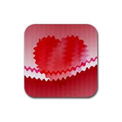 Red Fractal Wavy Heart Rubber Coaster (square)  by Simbadda