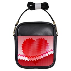 Red Fractal Wavy Heart Girls Sling Bags by Simbadda