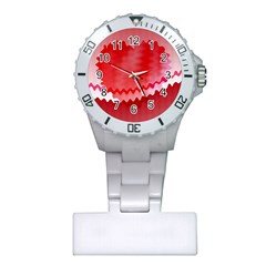 Red Fractal Wavy Heart Plastic Nurses Watch by Simbadda