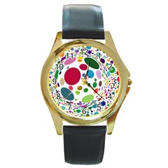 Color Ball Round Gold Metal Watch