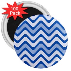 Background Of Blue Wavy Lines 3  Magnets (100 Pack) by Simbadda