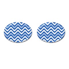 Background Of Blue Wavy Lines Cufflinks (oval) by Simbadda