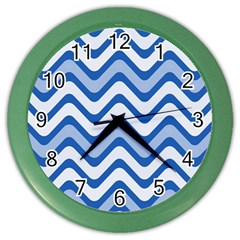 Background Of Blue Wavy Lines Color Wall Clocks by Simbadda