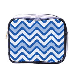 Background Of Blue Wavy Lines Mini Toiletries Bags by Simbadda