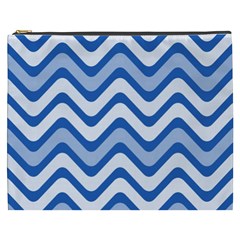 Background Of Blue Wavy Lines Cosmetic Bag (xxxl)  by Simbadda