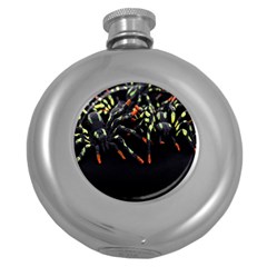 Colorful Spiders For Your Dark Halloween Projects Round Hip Flask (5 Oz) by Simbadda