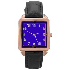 Blue Fractal Square Button Rose Gold Leather Watch  by Simbadda