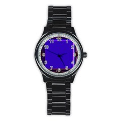 Blue Fractal Square Button Stainless Steel Round Watch by Simbadda