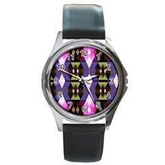 Geometric Abstract Background Art Round Metal Watch by Simbadda