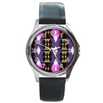 Geometric Abstract Background Art Round Metal Watch Front