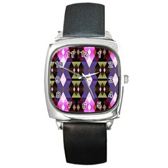 Geometric Abstract Background Art Square Metal Watch by Simbadda