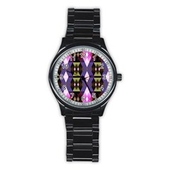 Geometric Abstract Background Art Stainless Steel Round Watch by Simbadda