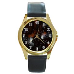 Lights And Drops While On The Road Round Gold Metal Watch by Simbadda