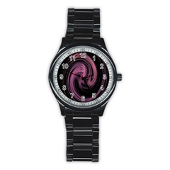 A Pink Purple Swirl Fractal And Flame Style Stainless Steel Round Watch by Simbadda