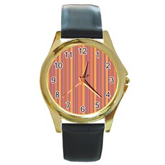 Lines Round Gold Metal Watch by Valentinaart