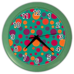 Polka Dots Color Wall Clocks by Valentinaart