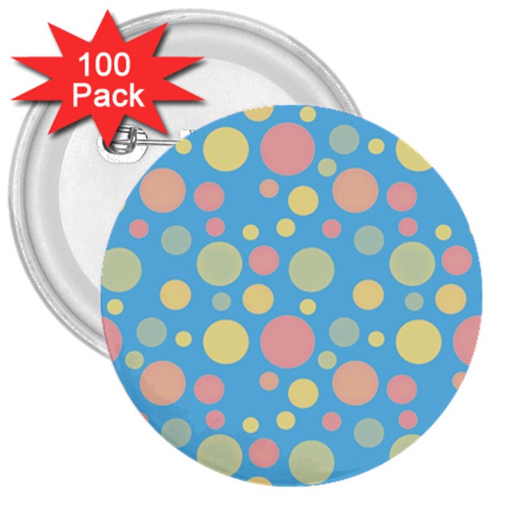 Polka dots 3  Buttons (100 pack) 