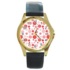 Polka Dots Round Gold Metal Watch by Valentinaart