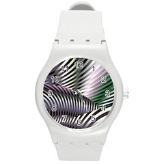 Fractal Zebra Pattern Round Plastic Sport Watch (M)