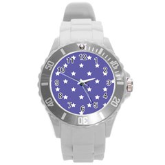 Stars Pattern Round Plastic Sport Watch (l) by Valentinaart