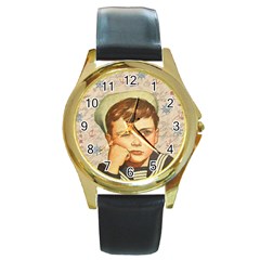 Little Sailor  Round Gold Metal Watch by Valentinaart