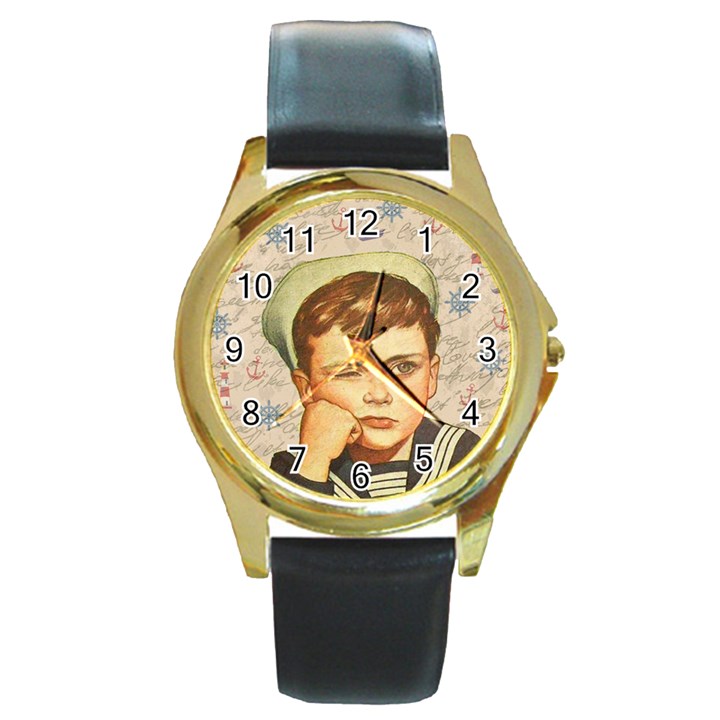 Little sailor  Round Gold Metal Watch