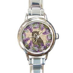 Vintage Owl And Lilac Round Italian Charm Watch by Valentinaart