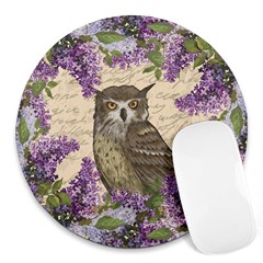 Vintage Owl And Lilac Round Mousepads by Valentinaart