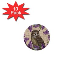 Vintage Owl And Lilac 1  Mini Buttons (10 Pack)  by Valentinaart