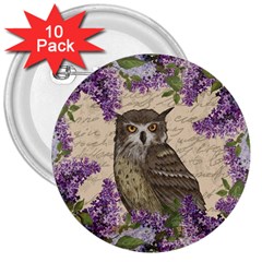 Vintage Owl And Lilac 3  Buttons (10 Pack)  by Valentinaart