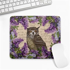 Vintage Owl And Lilac Large Mousepads by Valentinaart