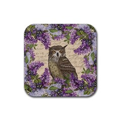 Vintage Owl And Lilac Rubber Coaster (square)  by Valentinaart