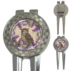 Vintage Owl And Lilac 3-in-1 Golf Divots by Valentinaart