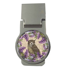 Vintage Owl And Lilac Money Clips (round)  by Valentinaart