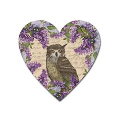 Vintage Owl And Lilac Heart Magnet by Valentinaart