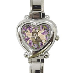 Vintage Owl And Lilac Heart Italian Charm Watch by Valentinaart