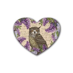 Vintage Owl And Lilac Rubber Coaster (heart)  by Valentinaart