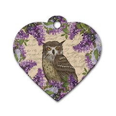 Vintage Owl And Lilac Dog Tag Heart (one Side) by Valentinaart