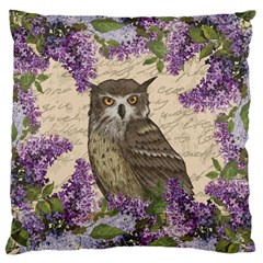 Vintage Owl And Lilac Large Cushion Case (one Side) by Valentinaart