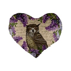 Vintage Owl And Lilac Standard 16  Premium Heart Shape Cushions by Valentinaart