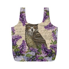 Vintage Owl And Lilac Full Print Recycle Bags (m)  by Valentinaart