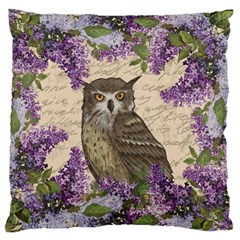 Vintage Owl And Lilac Large Flano Cushion Case (one Side) by Valentinaart