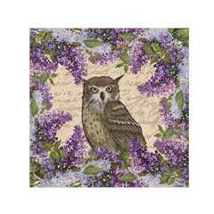 Vintage Owl And Lilac Small Satin Scarf (square) by Valentinaart