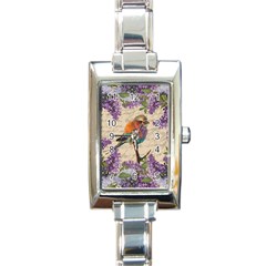 Vintage bird and lilac Rectangle Italian Charm Watch