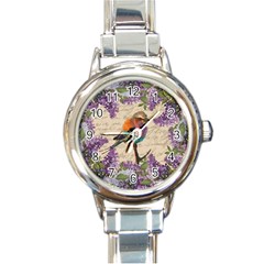 Vintage bird and lilac Round Italian Charm Watch