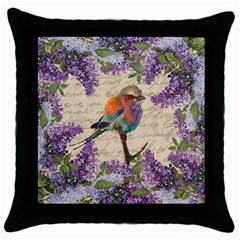 Vintage Bird And Lilac Throw Pillow Case (black) by Valentinaart